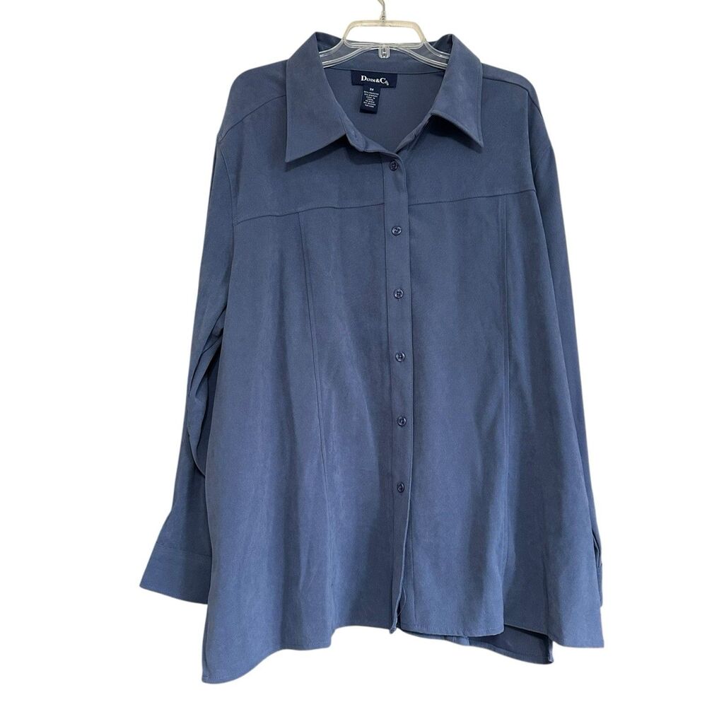 Denim & Co Stretch Blue Moleskin Big Shirt 3X‎ Button Up Seam Detail